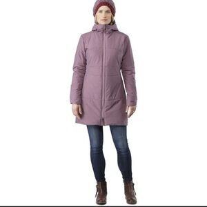 Purple Quilted Puffer Coat with Hood and High Collar
